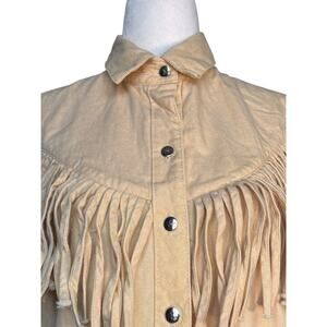 Vintage Roughrider Fringe Western Sleeveless Shirt Tan Cotton USA Boho Festival